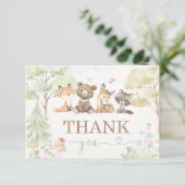 Carte Baby shower Bois Animaux Merci (Debout devant)