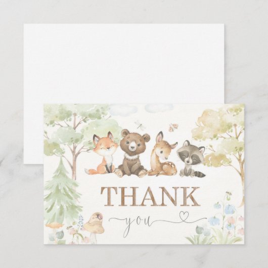 Carte Baby shower Bois Animaux Merci (Devant / Derrière)