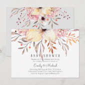 Carte BABY SHOWER BUDGÉTAIRE Peach Rose Floral (Devant / Derrière)
