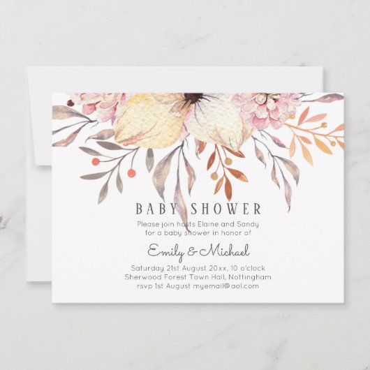Carte BABY SHOWER BUDGÉTAIRE Peach Rose Floral (Devant)