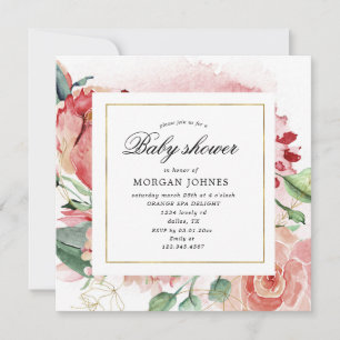 Carte baby shower carré à fleurs de minuit