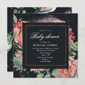 Carte baby shower carré à fleurs de minuit (Devant / Derrière)