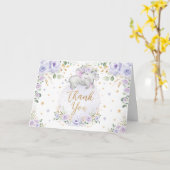 Carte Baby shower chic violet floral éléphant Merci (Fleur jaune)