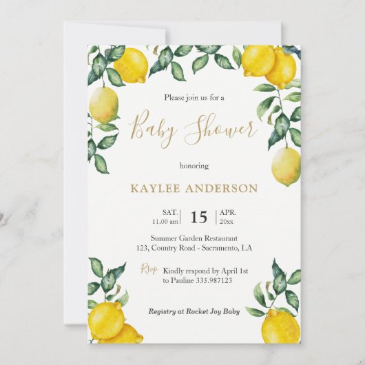 Carte Baby shower citron (Devant)