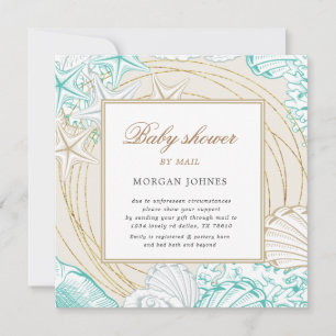 Carte baby shower côtier en or turquoise balnéaire