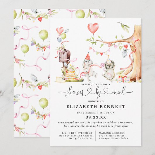 Carte Baby shower d'animaux de bois de printemps par cou (Devant / Derrière)