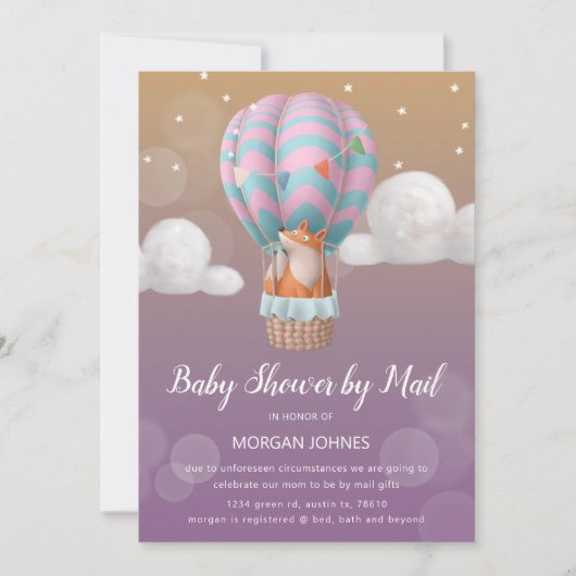 Carte baby shower d'animaux en ballon d'avion par courri (Devant)