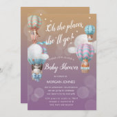 Carte baby shower d'animaux en ballon d'avion par courri (Devant / Derrière)