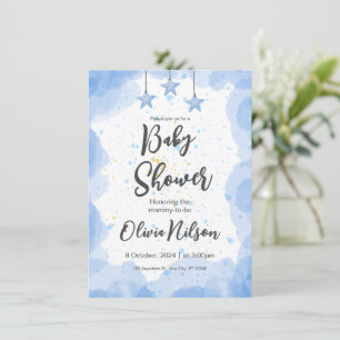 Carte Baby shower d'aquarelle bleu, Oh Baby shower garço