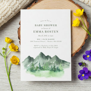 Carte Baby shower d'aventure Rustic Green Mountain