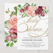 Carte baby shower de calligraphie florale (Devant / Derrière)