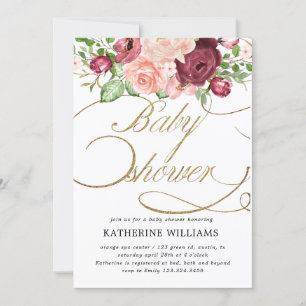 Carte baby shower de calligraphie florale