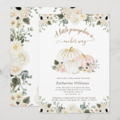 Carte baby shower de citrouille à fleurs d'ivoire (Devant / Derrière)