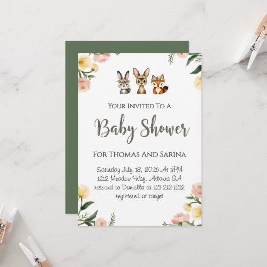 Carte Baby shower de conception des bois (Devant/Arrière en situation)