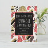 Carte Baby shower de doodles de barbecue d'été Grilling (Debout devant)