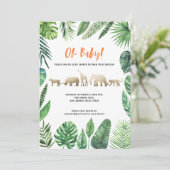 Carte Baby shower de feuillage tropical et d'animaux d'o (Debout devant)