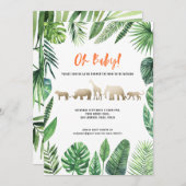 Carte Baby shower de feuillage tropical et d'animaux d'o (Devant / Derrière)