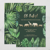 Carte Baby shower de feuillage tropical et d'animaux d'o (Devant / Derrière)