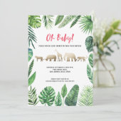 Carte Baby shower de feuillage tropical et d'animaux d'o (Debout devant)