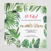 Carte Baby shower de feuillage tropical et d'animaux d'o (Devant / Derrière)