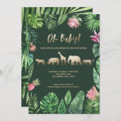 Carte Baby shower de feuillage tropical et d'animaux d'o (Devant / Derrière)