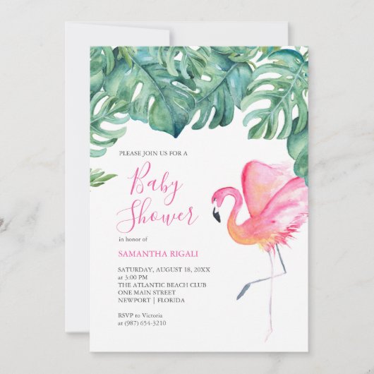 Carte Baby shower de Flamant rose rose tropical, (Devant)