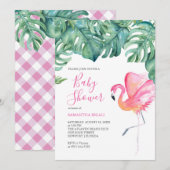Carte Baby shower de Flamant rose rose tropical, (Devant / Derrière)