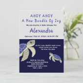 Carte Baby shower de garçon nautique bleu marine (Debout devant)