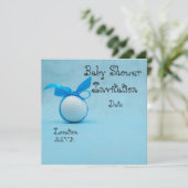 Carte Baby shower de golf avec ruban bleu sur bleu (Debout devant)
