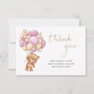 Carte Baby shower de Merci de ballons roses Teddy Bear