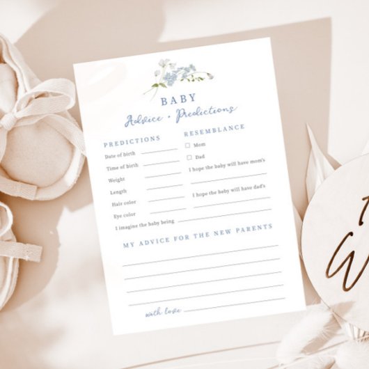 Carte Baby shower de prévisions Floral bleu