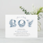 Carte baby shower de script floral bleu (Debout devant)