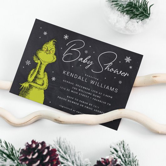 Carte Baby shower de tableau noir Grinch
