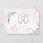 Carte Baby shower d'éléphant d'eucalyptus rose merci (Devant)