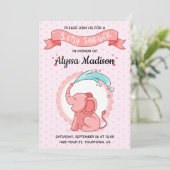 Carte Baby shower d'éléphant rose (Debout devant)