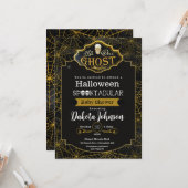 Carte Baby shower d'Halloween noir et or (Devant/Arrière en situation)