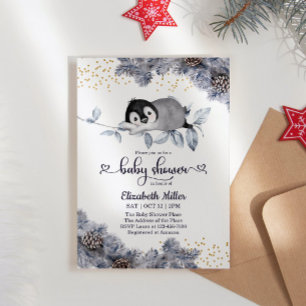 Carte Baby shower d'hiver de Pingouin endormi