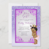 Carte Baby shower d'or violet afro-américain (Devant)