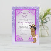 Carte Baby shower d'or violet afro-américain (Debout devant)