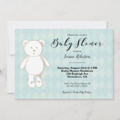 Carte Baby shower d'ours en peluche mignon | Jacquard bl (Devant)