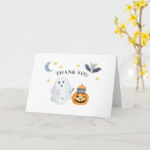 Carte Baby shower du Citrouille fantôme d'Halloween Litt (Fleur jaune)