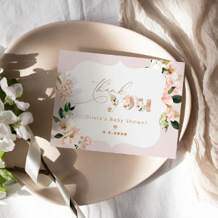 Carte Baby shower élégant et floral rose vif merci
