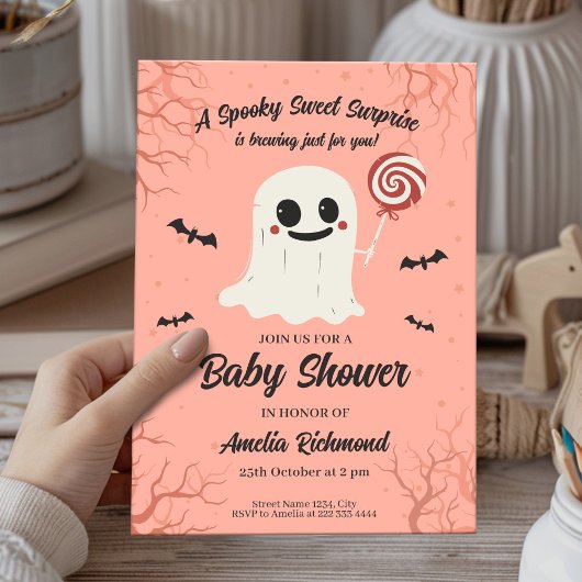 Carte Baby shower Fantôme Éffrayant Sweet Hallowee