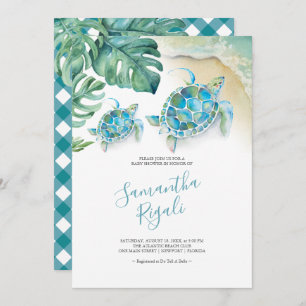 Carte Baby shower Feuille de tortue de mer tropicale