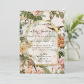 Carte Baby Shower Fille avec Aquarelle Botanique Fleurs (Debout devant)