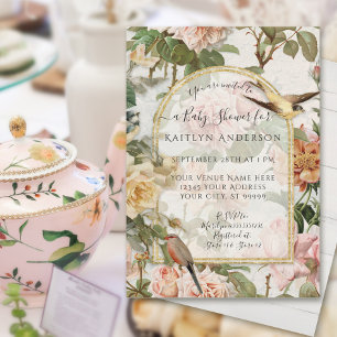 Carte Baby Shower Fille avec Aquarelle Botanique Fleurs 