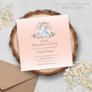 Carte Baby Shower Fille Éléphant Floral Moderne