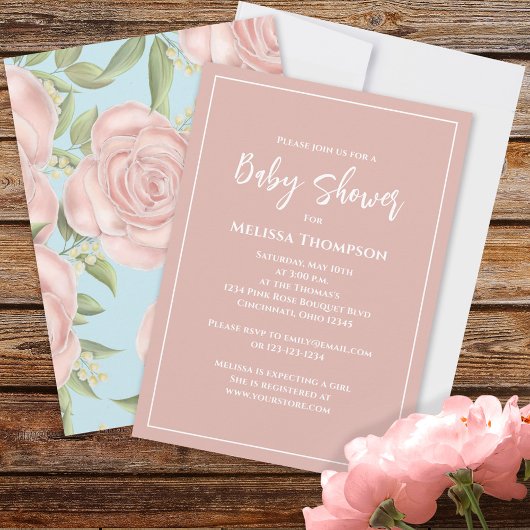 Carte Baby shower Fille Rose Floral Personnalisé