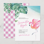 Carte Baby shower Flamant rose Feuille tropical (Devant / Derrière)