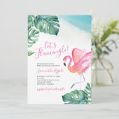Carte Baby shower Flamant rose Feuille tropical (Debout devant)